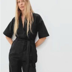 Everlane Organic Cotton Fatique Short Sleeve Jumpsuit, Black